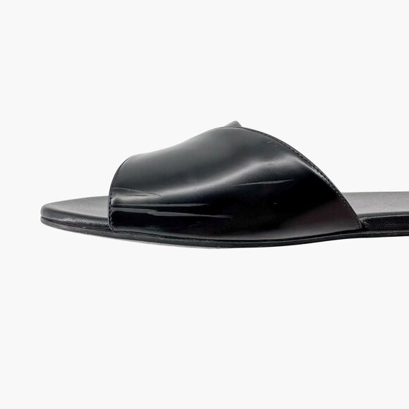 Prada Black Leather Triangle Logo Cutout Mule Slide Sandal Flat Size 39.5 US 9.5 - Picture 11 of 15